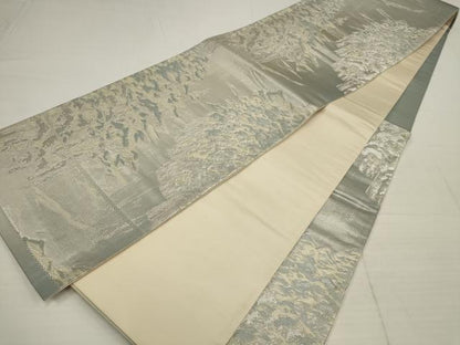 平和屋着物◎六通柄袋帯 樹林文 銀糸 正絹 逸品 AABB1197wj