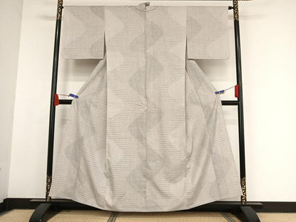平和屋着物▽本場結城紬 重要無形文化財 単衣 80亀甲 縞 正絹 逸品 AABB1285np