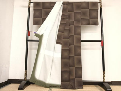 平和屋着物●上質な小紋　市松　正絹　逸品　AABB1298np