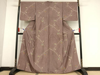平和屋着物●上質な紬　絞り　舞葉文　正絹　逸品　AABB1299np