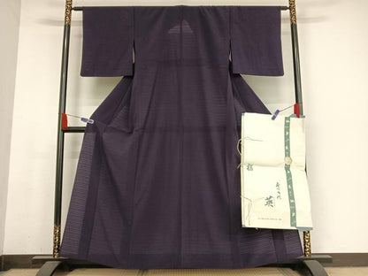 平和屋着物＊夏物 洗える最高級着物 ＜英＞はなぶさ謹製 色無地 絽縮緬 葡萄染色 たとう紙付き 洗える着物 AABB1309np
