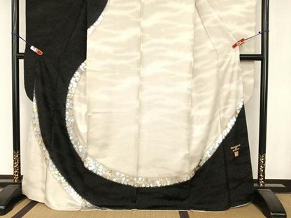平和屋着物●金彩友禅作家 金彩の魔術師 堀省平 金煌織 振袖 箔散らし 金銀彩 銀通し地 正絹 逸品 AABB1335np