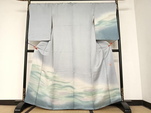 平和屋着物●二代目 久保田一竹 幻の辻が花 訪問着 花唐草 暈し染め 金通し地 正絹 逸品 AABB1336np