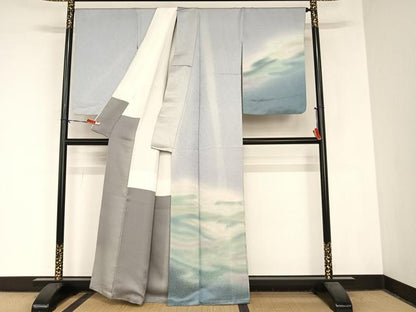 平和屋着物●二代目 久保田一竹 幻の辻が花 訪問着 花唐草 暈し染め 金通し地 正絹 逸品 AABB1336np