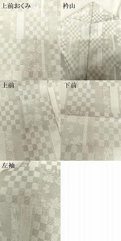 平和屋着物＊夏物 色無地 風通 市松花紋紗 銀鼠色 正絹 逸品 AABB1337np
