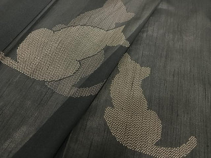 平和屋着物＊夏物 紗紬 訪問着 猫 黒地 正絹 逸品 AABB1338np