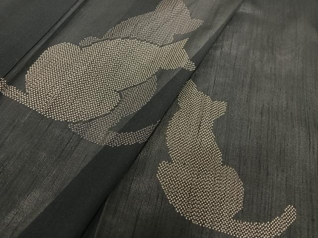 平和屋着物＊夏物 紗紬 訪問着 猫 黒地 正絹 逸品 AABB1338np