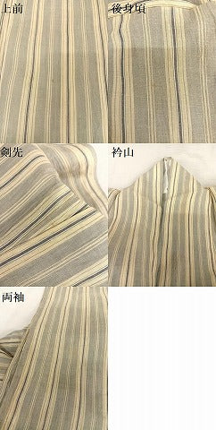 平和屋着物＊夏物　本場小千谷ちぢみ　縞　麻　逸品　AABB1339np