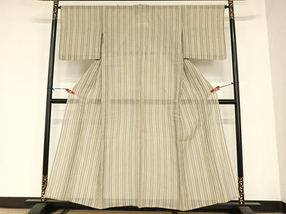 平和屋着物＊夏物　本場小千谷ちぢみ　縞　麻　逸品　AABB1339np