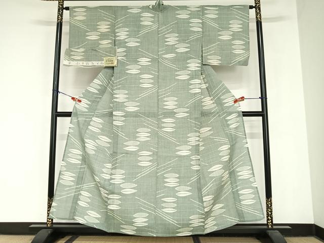 平和屋着物＊夏物 本場小千谷ちぢみ 枝葉文 証紙付き 麻 逸品 AABB1340np