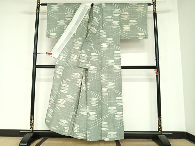 平和屋着物＊夏物 本場小千谷ちぢみ 枝葉文 証紙付き 麻 逸品 AABB1340np