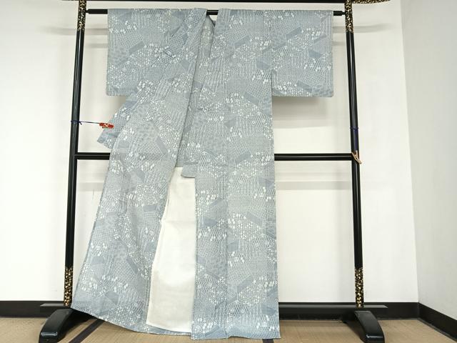 平和屋着物＊夏物 本場小千谷ちぢみ 切り嵌め花文 麻 逸品 AABB1343np