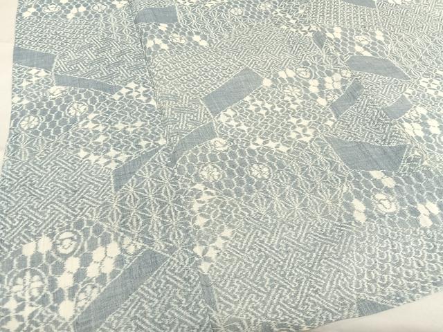 平和屋着物＊夏物 本場小千谷ちぢみ 切り嵌め花文 麻 逸品 AABB1343np