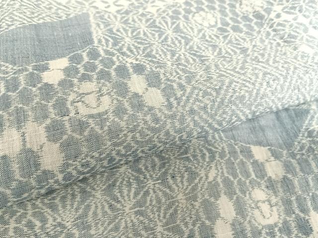 平和屋着物＊夏物 本場小千谷ちぢみ 切り嵌め花文 麻 逸品 AABB1343np
