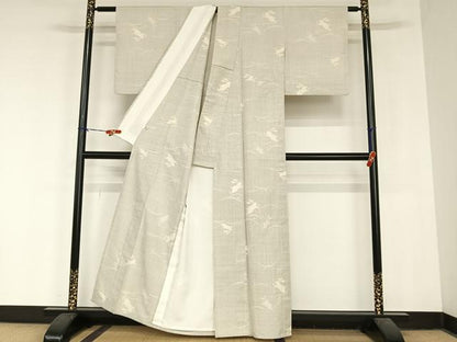 平和屋着物▽本塩沢 単衣 110亀甲 跳兎 正絹 逸品 AABB1351np