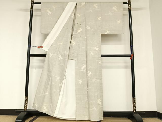 平和屋着物▽本塩沢 単衣 110亀甲 跳兎 正絹 逸品 AABB1351np