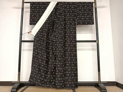 平和屋着物▽国指定重要無形文化財　本場久米島紬　手織　単衣　琉球絣文様　正絹　逸品　AABB1352np