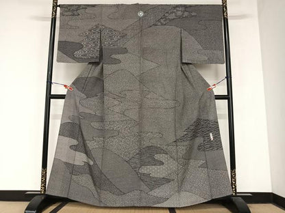 平和屋着物▽重要無形文化財 人間国宝 中村勇二郎 訪問着 国宝訪問着 単衣 寄せ小紋柄 黒地 正絹 逸品 AABB1353np