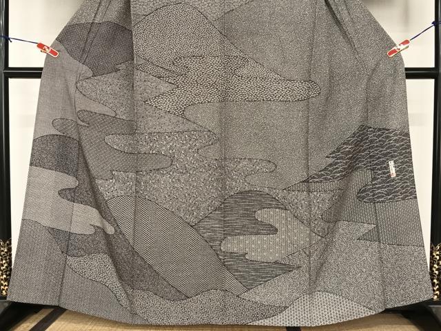 平和屋着物▽重要無形文化財 人間国宝 中村勇二郎 訪問着 国宝訪問着 単衣 寄せ小紋柄 黒地 正絹 逸品 AABB1353np