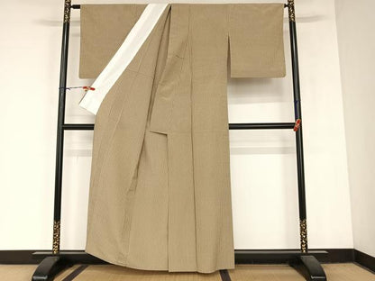 平和屋着物▽本塩沢 単衣 縞 大丸織物 証紙付き 正絹 逸品 AABB1354np