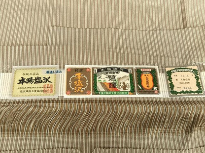 平和屋着物▽本塩沢 単衣 縞 大丸織物 証紙付き 正絹 逸品 AABB1354np
