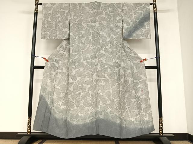 平和屋着物▽田中義雄 訪問着 単衣 石板染 シダ 暈し染め 正絹 逸品 AABB1355np