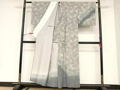 平和屋着物▽田中義雄 訪問着 単衣 石板染 シダ 暈し染め 正絹 逸品 AABB1355np