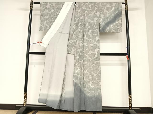 平和屋着物▽田中義雄 訪問着 単衣 石板染 シダ 暈し染め 正絹 逸品 AABB1355np