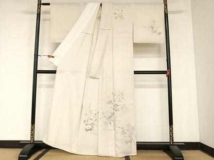 平和屋着物▽訪問着 無双 紗×絽 手書き 草花文 正絹 逸品 AABB1356np
