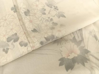 平和屋着物▽訪問着 無双 紗×絽 手書き 草花文 正絹 逸品 AABB1356np