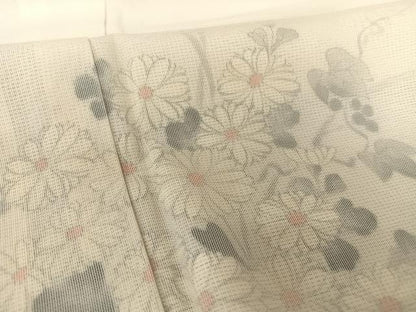 平和屋着物▽訪問着 無双 紗×絽 手書き 草花文 正絹 逸品 AABB1356np