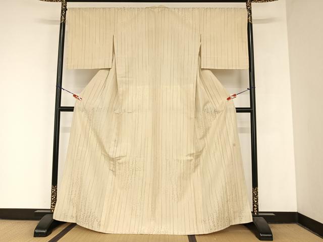 平和屋着物▽白根沢 捩り織 お召 単衣 枝花文 正絹 逸品 AABB1357np