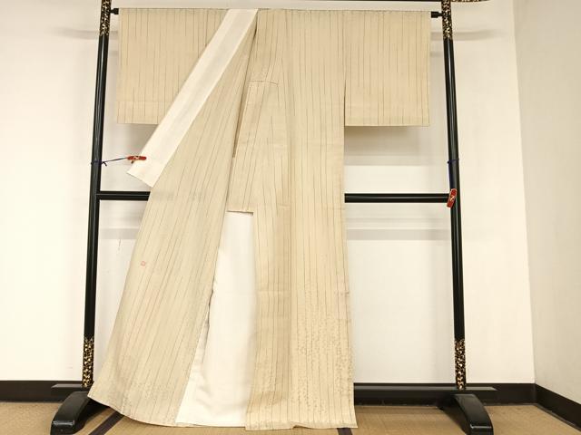 平和屋着物▽白根沢 捩り織 お召 単衣 枝花文 正絹 逸品 AABB1357np
