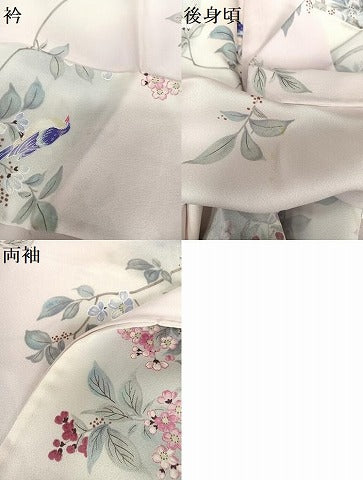 平和屋着物▽上質な小紋　単衣　花鳥文　暈し染め　正絹　逸品　AABB1359np