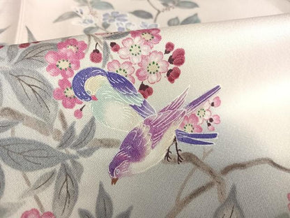 平和屋着物▽上質な小紋　単衣　花鳥文　暈し染め　正絹　逸品　AABB1359np