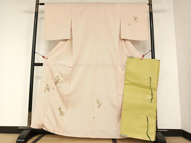 平和屋着物▽訪問着 単衣 刺繍 花籠舞蝶文 金糸 青山みとも扱い たとう紙付き 正絹 逸品 AABB1361np
