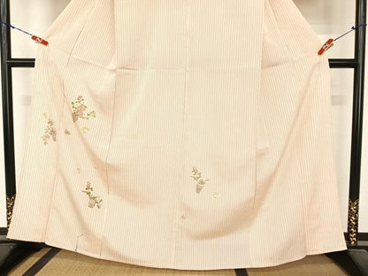 平和屋着物▽訪問着 単衣 刺繍 花籠舞蝶文 金糸 青山みとも扱い たとう紙付き 正絹 逸品 AABB1361np