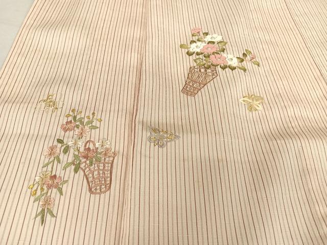 平和屋着物▽訪問着 単衣 刺繍 花籠舞蝶文 金糸 青山みとも扱い たとう紙付き 正絹 逸品 AABB1361np