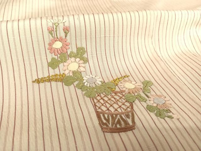 平和屋着物▽訪問着 単衣 刺繍 花籠舞蝶文 金糸 青山みとも扱い たとう紙付き 正絹 逸品 AABB1361np