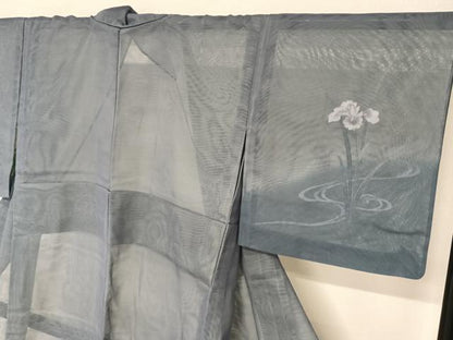 平和屋着物▽訪問着 無双 紗×紗 手描き 流水草花文 金彩 正絹 逸品 AABB1372np