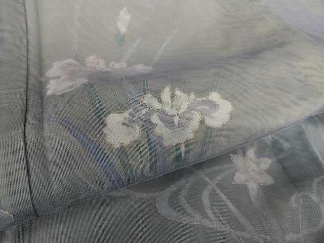 平和屋着物▽訪問着 無双 紗×紗 手描き 流水草花文 金彩 正絹 逸品 AABB1372np