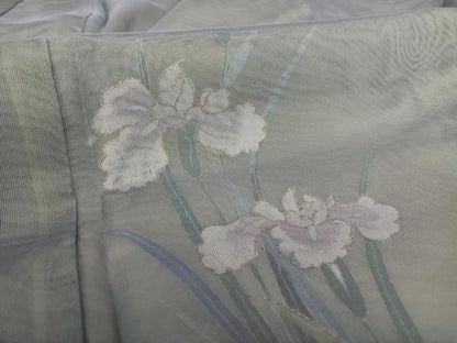 平和屋着物▽訪問着 無双 紗×紗 手描き 流水草花文 金彩 正絹 逸品 AABB1372np