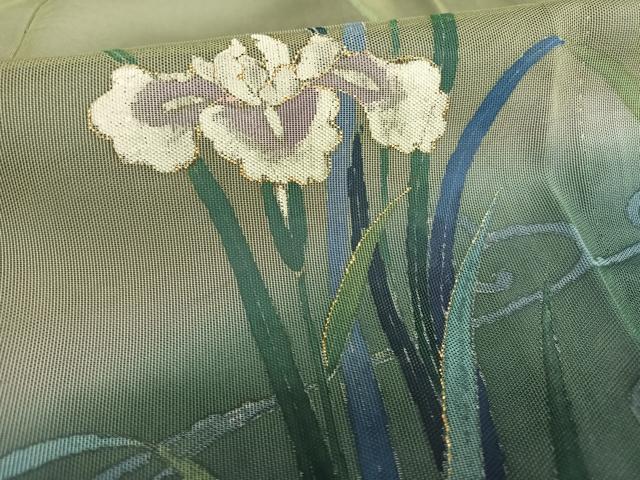 平和屋着物▽訪問着 無双 紗×紗 手描き 流水草花文 金彩 正絹 逸品 AABB1372np
