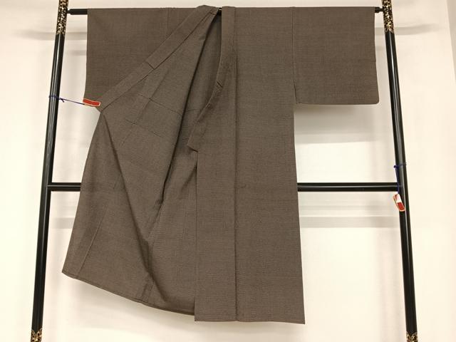 平和屋着物▽男性 本塩沢 単衣 110亀甲 正絹 逸品 AABB1373np
