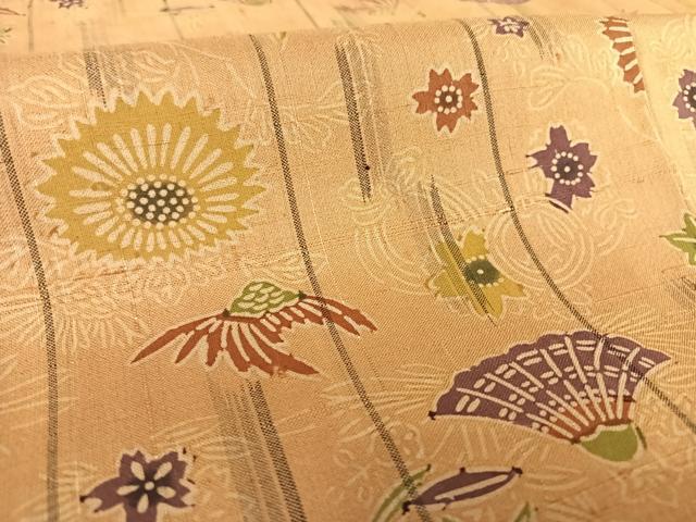 平和屋着物▽染織の名門 しょうざん 生紬 単衣 型染め 草花文 証紙付き 正絹 逸品 AABB1374np