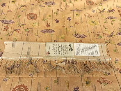 平和屋着物▽染織の名門 しょうざん 生紬 単衣 型染め 草花文 証紙付き 正絹 逸品 AABB1374np