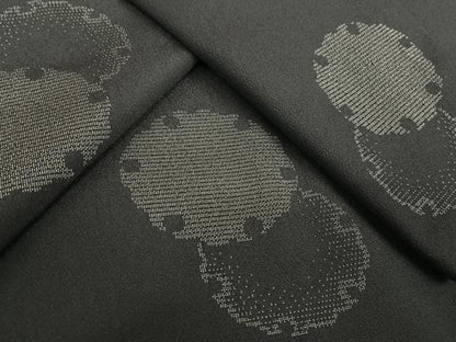 平和屋着物▽本塩沢 単衣 雪輪 黒地 正絹 逸品 AABB1375np