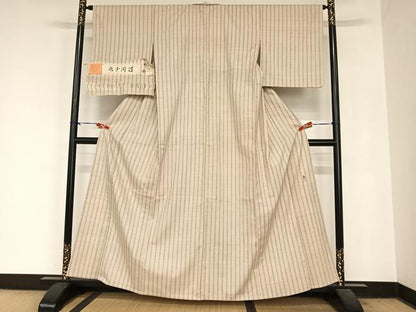 平和屋着物▽紅花紬 米沢 新田英行 新田間道 単衣 太子間道 証紙付き 正絹 逸品 AABB1376np