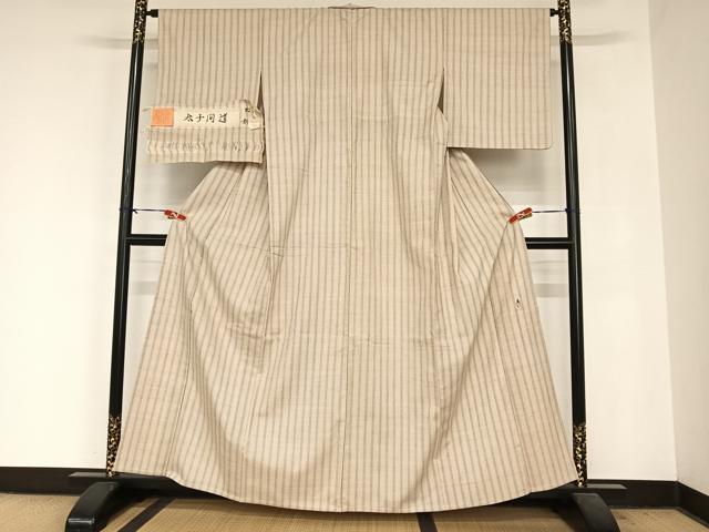 平和屋着物▽紅花紬 米沢 新田英行 新田間道 単衣 太子間道 証紙付き 正絹 逸品 AABB1376np