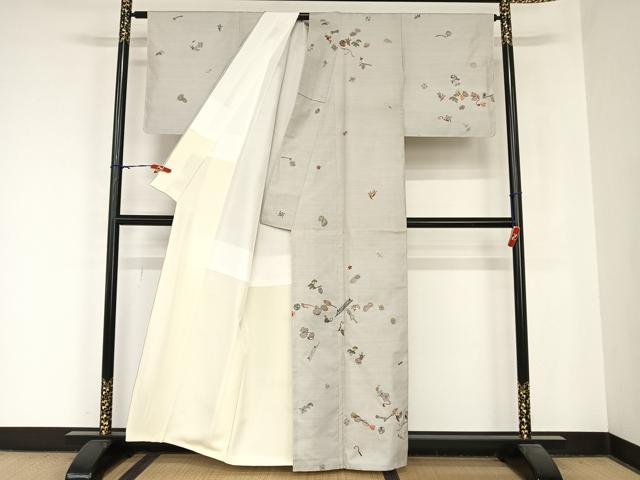 平和屋着物●総刺繍　本場大島紬　訪問着　白大島　吉祥文　金糸　正絹　逸品　未使用　AABB1387np